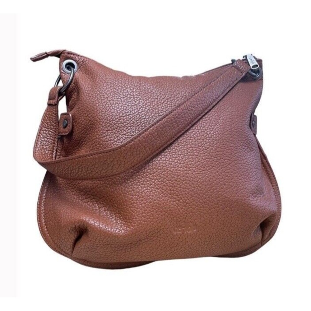 Co lab Pebbled Vegan Leather Shoulder Bag Brown Boho Fall Casual Trendy Hobo EUC